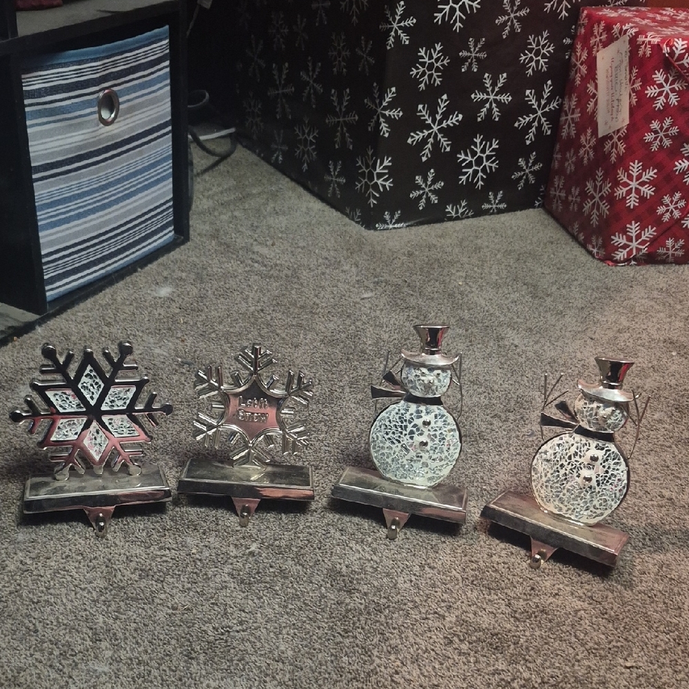 Silver Snowflake and Snowman Stocking Holders